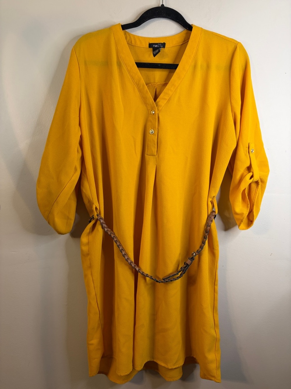 Rue21 Mustard Yellow V-Neck Tunic with Braided Belt Size XL #24 🏷️